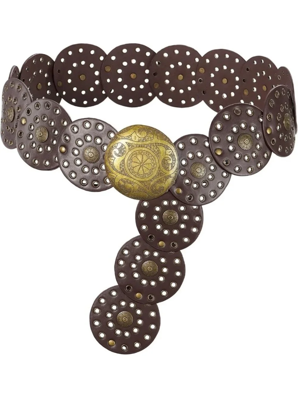 Vintage Boho Wide Disc Leather Belt for Women - Hollow Design, Stylish Accessory